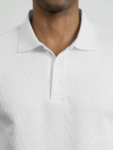 HUEFORM 2026春夏男士白色3D紋理提花長袖 Polo 衫，休閒簡約商務風 - 白色 - 查看 3