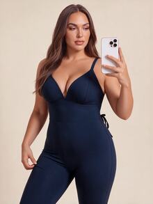 Dewbera Dewbera Women's Plus Size Solid Color Casual Daily Sports Jumpsuit Flare Pants - Multicolor - View 3