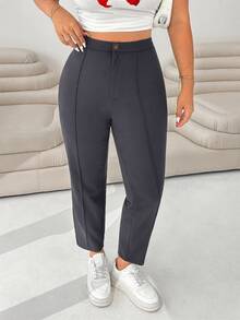SHEIN EZwear 深灰色女款大尺碼針織 9/10 長度修身褲 - 深灰色 - 查看 5