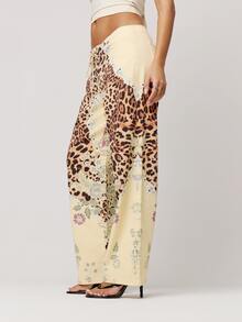 Musera Petite Lace Up Straight Leg Printed Jeans Autumn Winter Back To School Daily Everyday - Multicolor - View 4