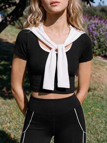 Slayform Slayform Women's High Waist Daily Gym Pilates Fitness Bodycon Cool Essential Low Rise Sports Leggings White And Black Summer - Black and White - View 3