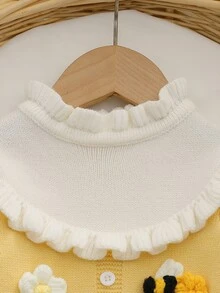 SHEIN 女嬰 3D 花朵裝飾休閒日常長袖連身褲 - 黃色 - 查看 9