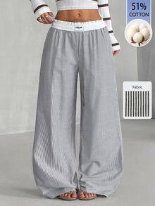 Coolane Women's Tree Branch Pattern Wide Leg Casual Pants - Black and White - View 4
