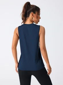 SHEIN Sports 女款字母印花日常健身運動背心 - 藏蓝色 - 查看 2