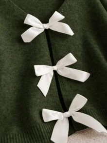 CosyJoli 女款大尺碼後背蝴蝶結針織衫，秋冬時尚，舒適百搭 - 軍綠色 - 查看 7