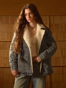 MOTF STUDIO WOMEN'S AUTUMN/WINTER VINTAGE DENIM & FLEECE PATCHWORK EMBROIDERED JACKET - Medium Wash - View 6