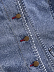 ROMWE Hippie Women's Autumn/Winter Washed Denim Jacket With Contrast Buttonholes - Medium Wash - View 3