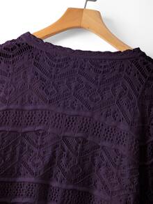 GlowEve CURVE Plus Size Elegant Hollow Out 3/4 Sleeve Round Neck Tie Bow Cardigan - Violet Purple - View 5
