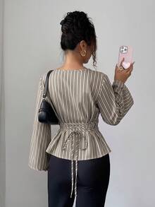 Siren Gaze Women's Striped Casual Daily Wear Shirt - Brown - View 3
