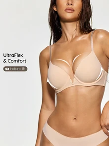 SHAPORA Women's Solid Color Low Cut Comfortable Bra - Apricot - View 1