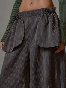MUSERA Celana Capri Longgar dengan Detail Saku Besar Bergaris-garis untuk Musim Gugur dan Musim Dingin, Cocok untuk Sehari-hari, Kasual, untuk Acara Santai, Gaya Keren, Festival, dan Pesta. - Coklat - View 5
