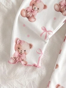 Newborn Baby Girl Cute Cartoon & Floral Pattern Long Sleeve Loungewear Set Autumn - Multicolor - View 3