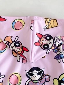 THE POWERPUFF GIRLS X SHEIN Kids Young Girl Cartoon Print Zip-Up Hooded Autumn Sweatshirt - Pink - View 4