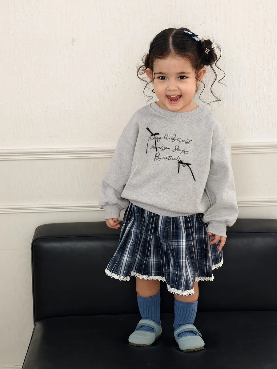 DAZY Baby Girl Autumn/Winter Long Sleeve Bow Korean Style Sweatshirt - Apricot - View 1