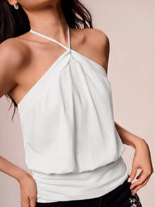 Willow Rêve Women's Purple Knit Spaghetti Strap Camisole Top, Casual Vacation Style - White - View 1