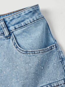 SHEIN MOD Plus Size Street Fashion Button Pocket Denim Mini Skirt - Blue - View 4