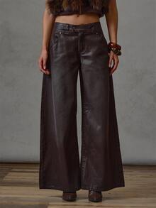 MUSERA Celana Jeans Denim Model Longgar Berpinggang Rendah dengan Efek Vintage, Cocok untuk Musim Gugur dan Musim Dingin, Sehari-hari, Kasual, Kembali ke Sekolah. - Coklat - View 2