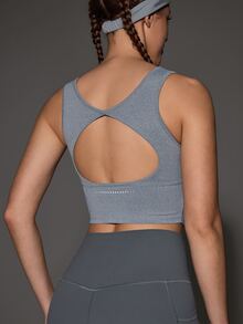 OutZeal Women Sports Bra Daily Casual Soft Stretch Bra-In Back Cut-Out Design Active Tops - Dark Grey - View 8