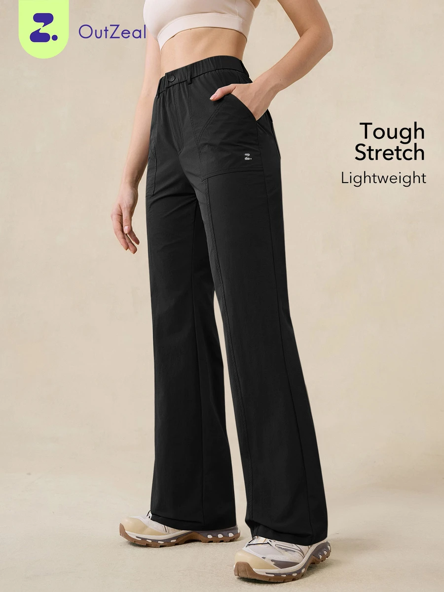 OutZeal Women Outdoor Pants Camping Hiking Water-Resistant Stretch Slim-Fit Flared Leg Outdoor Bottom - Black - View 1