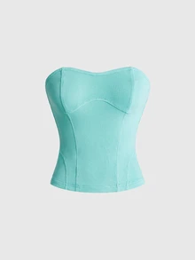 ROMWE 性感百搭休閒 Y2K 復古女款兩件式長袖抹胸上衣 - 薄荷綠 - 查看 4