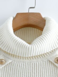 GlowEve CURVE Plus Size Women's Solid Color Elegant High Neck Long Sleeve Double Row Decorative Button Knit Sweater Pullover - Beige - View 4