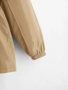 SHEIN 少女款寬鬆休閒連帽極簡純色收腰長袖百搭風衣 - 杏色 - 查看 2