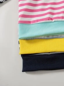 Girls' Casual Colorblock Ribbed Striped Drop Shoulder Crew Neck X Stitch Decor Pullover Sweatshirt 3 Pieces Set - Multicolor - View 6