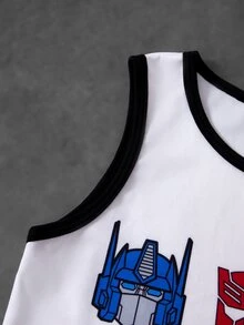 Transformers X SHEIN Young Boys Cartoon Pattern Sleeveless Tank Top & Hipster Underwear Set - Black and White - View 5