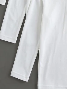 Young Girls White 3pcs Long Sleeve Polo Shirts, Peter Pan Collar Exquisite Heart Button, Long Sleeve T-Shirts, Basic Solid Color Fitted T-Shirts, Suitable For Back To School Season - White - View 5