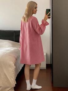 DAZY Plaid Half-Open Front Loose Long Sleeve Short Dress Women's Nightgown - Pink - View 2