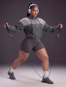 Powerista Women's Plus Size Loose Hooded Long Sleeve Sports Sweatshirt Jacket - Army Green - View 9