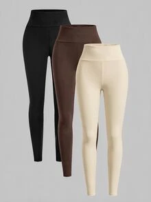 SHEIN SXY Plus Size Tight High Waist Solid Color Semi-Sheer Leggings - Multicolor - View 1
