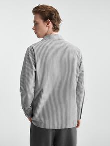 RONVEXI Blusa, Shirt Men's Casual Asymmetric Button Striped Long Sleeve Shirt Pull, Sweaters - Grey - View 5