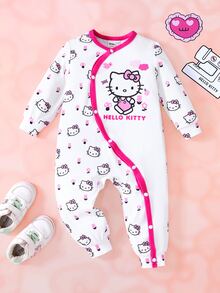 HELLO KITTY AND FRIENDS | SHEIN Baby Girl Letter Cartoon Print Long Sleeve Jumpsuit - Multicolor - View 1