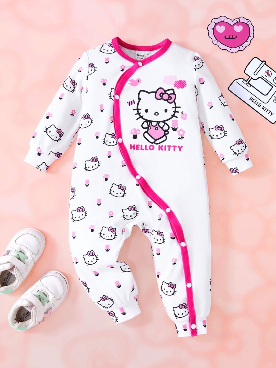 HELLO KITTY AND FRIENDS | SHEIN Baby Girl Letter Cartoon Print Long Sleeve Jumpsuit - Multicolor - View 1