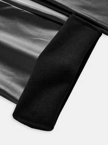 Tween Girl Autumn/Winter PU Black High Waist Elastic Compression Leggings, Snug Fit Tummy Control Yoga Pants - Black - View 4
