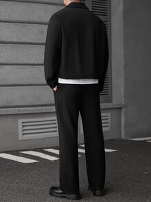 SLATEMANN Men's Fashion Minimalist Solid Color Business Commute Button Long Sleeve Jacket - Black - View 2
