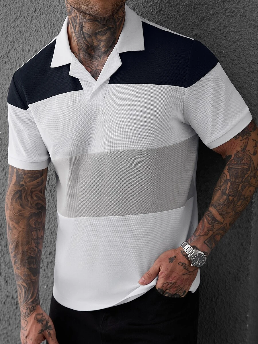 SLATEMANN Men's Colorblock Short Sleeve Casual Commute Polo Shirt - Multicolor - View 1
