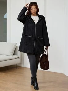 Reflora Plus Size Women's Solid Color Casual Versatile Long Sleeve Jacket - Black - View 6