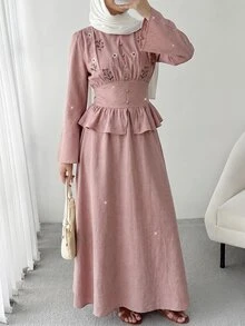 Solavon Women's Floral Embroidered Pattern Pleated Long Sleeve Top And Skirt Casual 2 Pieces Set - Pink - View 7