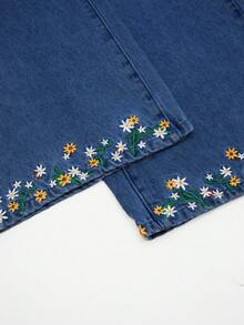 GlowEve CURVE Celana Jeans Denim Saku Kancing Bordir Serbaguna Ukuran Plus, Formal Pantai Biru dan Kuning, Kasual Musim Panas, Peri - Dark Wash - View 4