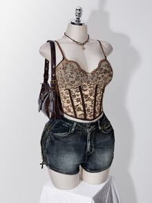 SHEIN ICON Women's Plus Size Lace Camisole Tank Top - Brown - View 8