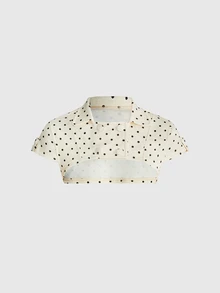 ROMWE Y2K Women's Collared Short Sleeve Hollow Chest Polka Dot Sexy Two Pieces Top - Apricot - View 3