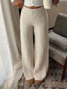 CovetEZ Women's Versatile Casual Cable Knit Pants Streetwear - Grey - View 5