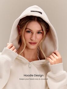 GLOWMODE 加厚抓絨寬鬆連帽外套 側口袋 保暖加厚冬季保暖夾克 - Pearl White - 查看 5