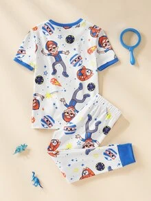 Blippi X SHEIN 小男孩圓領短袖上衣與長褲修身居家服 - 彩色 - 查看 2