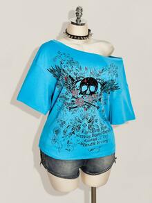 SHEIN ICON Plus Size T-Shirts - Blue - View 4
