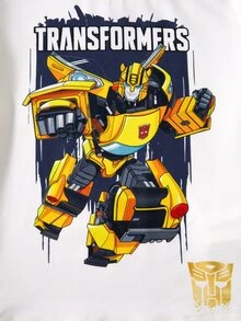 Transformers X SHEIN Young Boy Round Neck Short Sleeve Printed Top And Long Pants Loungewear Pajamas - Multicolor - View 8