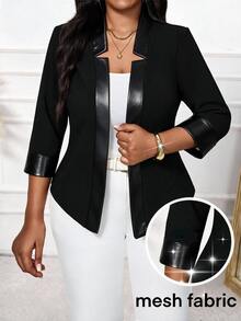 SHEIN Lady Plus Size Women Solid Color Three-Quarter Sleeve Fashion Blazer Jacket - Black - View 1