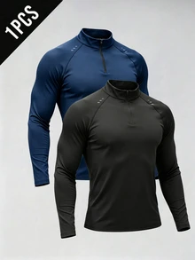 Gym Rark Men's High Neck Long Sleeve Solid Color Sports Jacket - Black - View 1